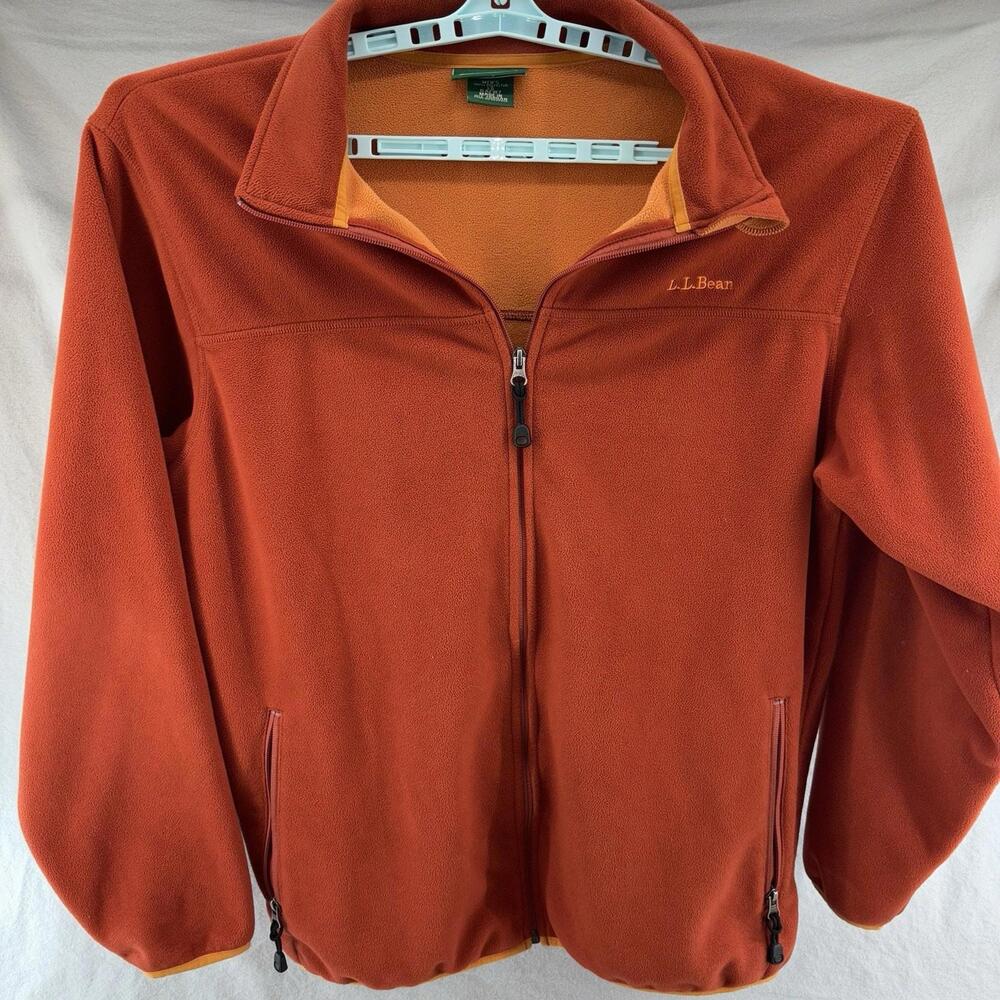 LL Bean Fleece Polartech Neon Orange Lg Jacket Front Pockets Full Zip